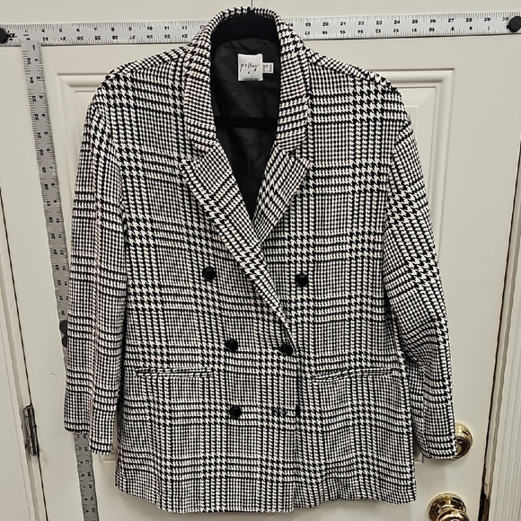 Polly Jackets & Blazers - Checkered, Blazer, Office, Casual, Basic, Fun, Party, Work, Black, Women's, Warm